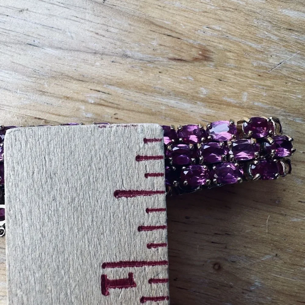 Link Bracelet Lab Pink Sapphires 3 Tier Size 7 Gold Plated Sterling Silver 42.7g